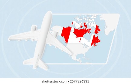 Canada Travel Illustration with Plane and National Flag. Ideal for travel agencies, promotional materials, or geographic content related to Canada.