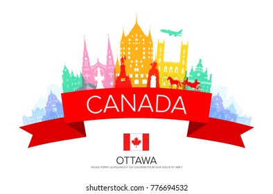 Canada Travel Landmarks. Vector and Illustration