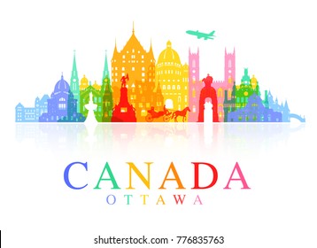 Canada Travel Landmarks. Vector and Illustration