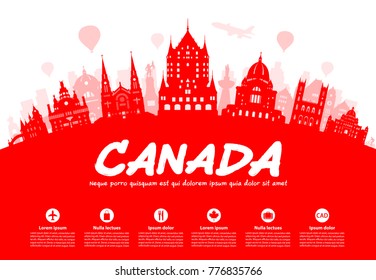 Canada Travel Landmarks. Vector and Illustration