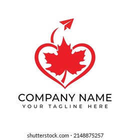 Canada Travel Logo Design Vector Illustration. Canadian Aviation Vector Logo Design. Maple Leaf Travel Logo. Maple Leaf Emblem Vector.