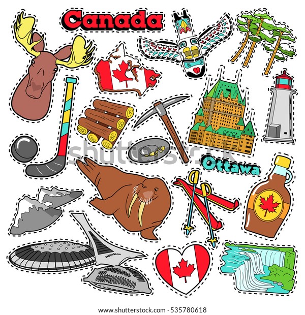 Canada Travel Scrapbook Stickers Patches Badges のベクター画像素材 ロイヤリティフリー