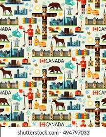 Canada Travel Seamless Pattern. Vector.