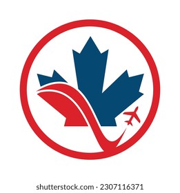 Diseño del logo del vector de viajes de Canadá. Concepto de diseño del logotipo de vectores de aviación canadiense.