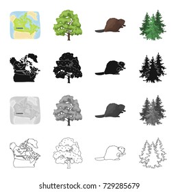Canada, tree, plant, and other web icon in cartoon style.Map, land, ocean, icons in set collection.