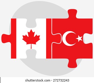 Canada and Turkey Flags in puzzle isolated on white background
