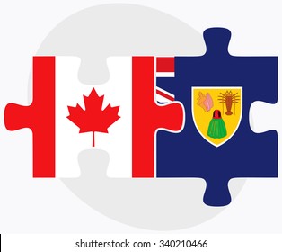 Canada and Turks and Caicos Islands Flags in puzzle isolated on white background