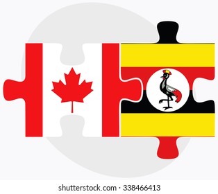 Canada and Uganda Flags in puzzle isolated on white background