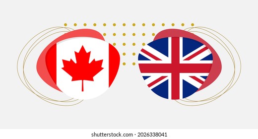 Canada and UK flags. British and Canadian national symbols with abstract background and geometric shapes. Vector illustration.