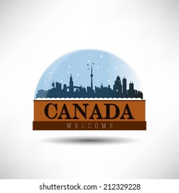 Canada, United States of America city skyline silhouette in snow globe. Vector design.