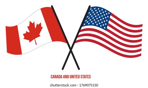 Usa Canada Flags Crossed Waving Flat Stock Vector (royalty Free 