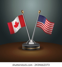 Canada and United States table flags with gradient backgrund. Vector Illustration