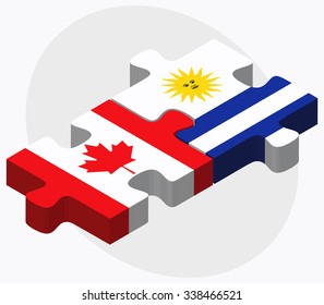 Canada and Uruguay Flags in puzzle isolated on white background