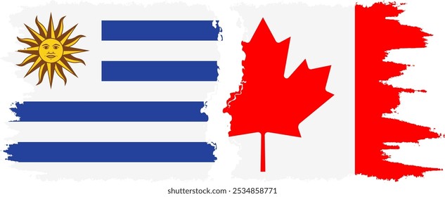 Conexión de banderas grunge de Canadá y Uruguay, Vector