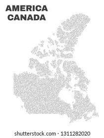 Canada v2 map designed with little points. Vector abstraction in black color is isolated on a white background. Scattered little elements are organized into Canada v2 map.