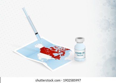 Canada Vaccination, Injection with COVID-19 vaccine in Map of Canada. Vaccination Concept Illustration.