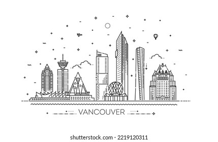 Canada, Vancouver architecture line skyline illustration