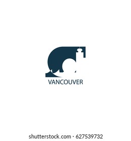 Canada Vancouver city landscape skyline panorama vector logo flat negative icon