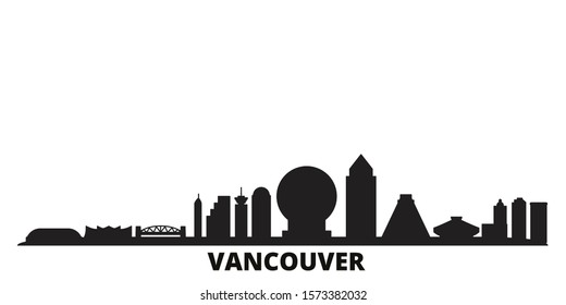 Canada, Vancouver city skyline isolated vector illustration. Canada, Vancouver travel black cityscape