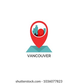 Canada Vancouver map city pin point geolocation modern skyline shape pointer vector flat logo web icon illustration