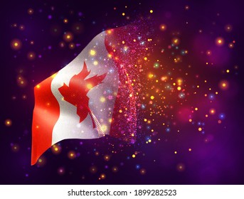 Canada, vector 3d flag on pink purple background with lighting and flares