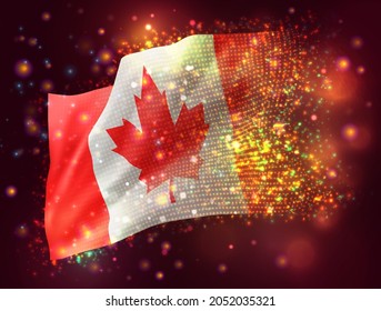 Canada, vector 3d flag on pink purple background with lighting and flares