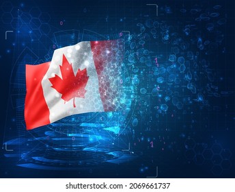 Canada, vector 3d flag on blue background with hud interfaces