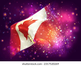 Canada, vector 3d flag on pink purple background with lighting and flares
