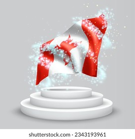 Canada, vector 3d flag on the podium surrounded by a whirlwind of magical radiance