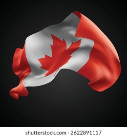 Canada, vector 3d flag with waves on a black background