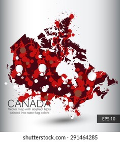 Canada vector contour map with abstract blots colored into state flag color. Vector illustration.