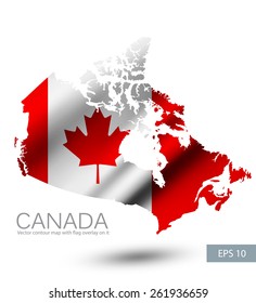 Canada vector contour map with Canada waving flag. Vector illustration EPS 10.