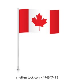 Canada Vector Flag Template. Waving Canadian Flag On A Metallic Pole, Isolated On A White Background.