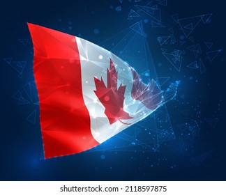 Canadá, bandera vectorial, objeto 3D virtual abstracto de polígonos triangulares en un fondo azul