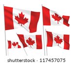 Canada vector flags set. 5 wavy 3D cloth pennants fluttering on the wind. EPS 8 created using gradient meshes isolated on white background. Five fabric flagstaff design elements from world collection