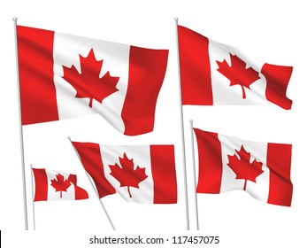 Canada vector flags set  5 wavy 3D cloth pennants fluttering the wind  EPS 8 created using gradient meshes isolated white background  Five fabric flagstaff design elements from world collection