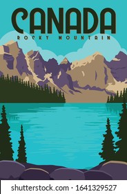 Canada Vector Illustration Background. Travel to Rocky Mountain Canada. Flat Cartoon Vector Illustration in Colored Style.