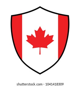 canada vector illustration flag on metal shiny shield. Collection of flags on shield against white background. Isolated object.