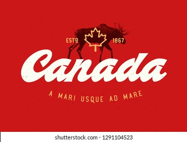 Canada vector lettering badge with moose and motto