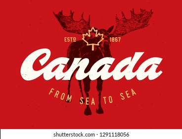 Canada vector lettering badge with moose and motto