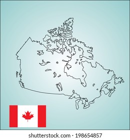 Canada vector map contour silhouette isolated on background. High detailed. Canada flag vector under map. 