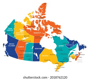 Canada vector map. High detailed illustration with borders and cities