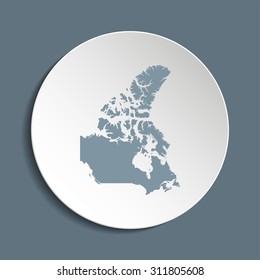 Canada vector map on a paper circle. Cut out from white paper icon map of Canada. Vector icon map of Canada on dark background. Paper cut style country map. 