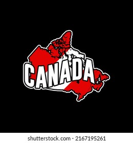 Canada vector map silhouette illustration isolated on black background. Sticker, made in Canada, map, silhouette, flag, emblem, identity, nation.