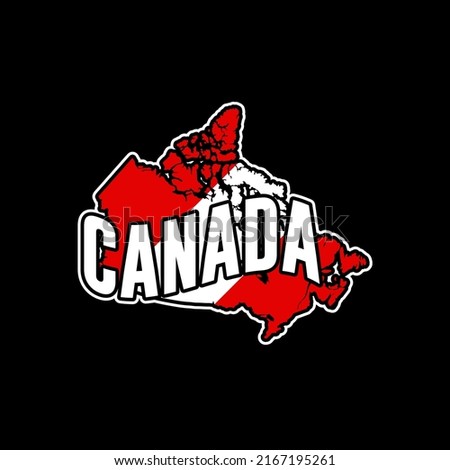 Canada vector map silhouette illustration isolated on black background. Sticker, made in Canada, map, silhouette, flag, emblem, identity, nation.