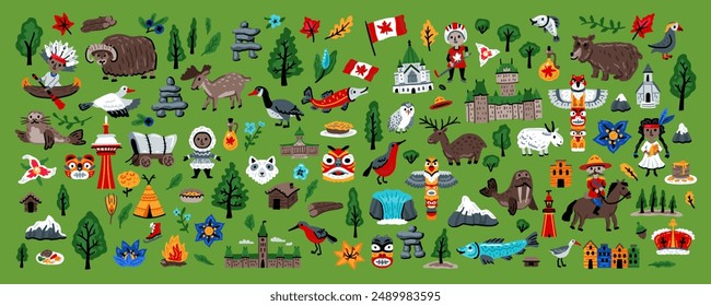 Canada vector travel symbols set of design elements in a hand-drawn style