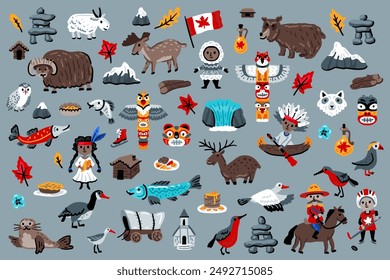 Canada vector travel symbols set of design elements in a hand-drawn style