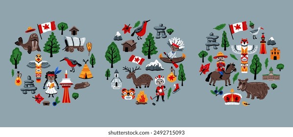Canada vector travel symbols set of design elements in a hand-drawn style