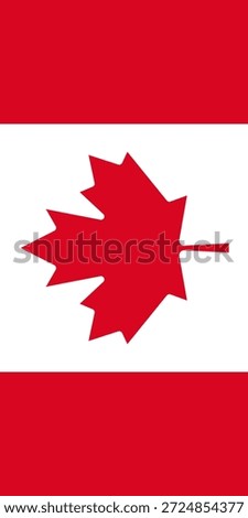 Canada vertical flag in official colors, dimensions and aspect ratio. Vector flag symbolizing national pride, identity, heritage, patriotism and authority
