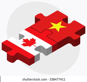 Canada and Vietnam Flags in puzzle isolated on white background